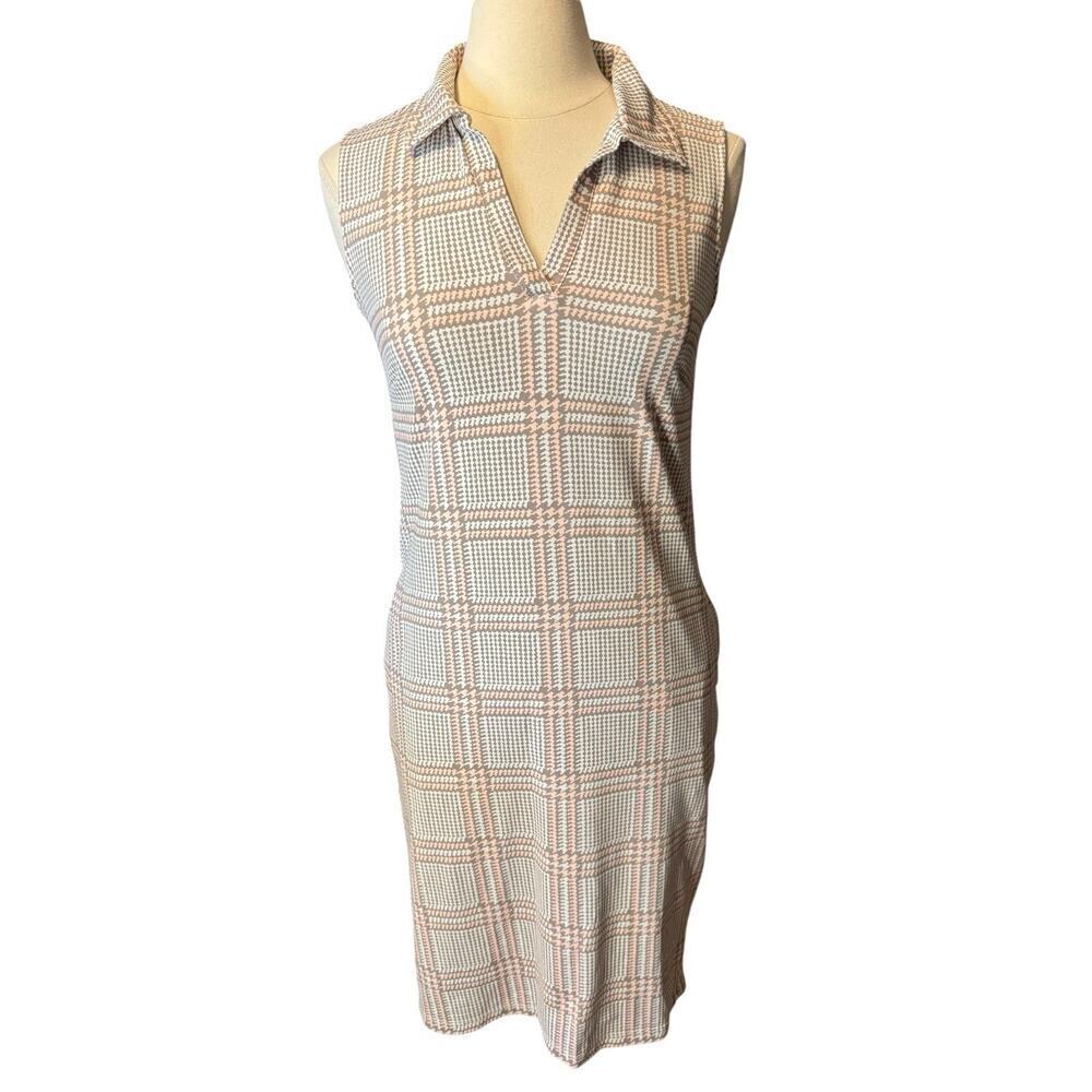 J McLaughlin Catalina Cloth Dress Pink Gray White Small Collared Sleeveless